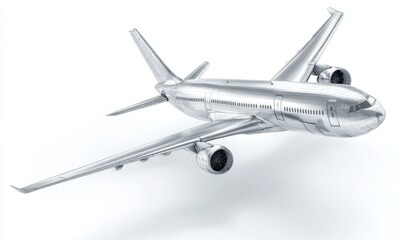 Fototapeta premium Silver passenger airplane on white background rendering