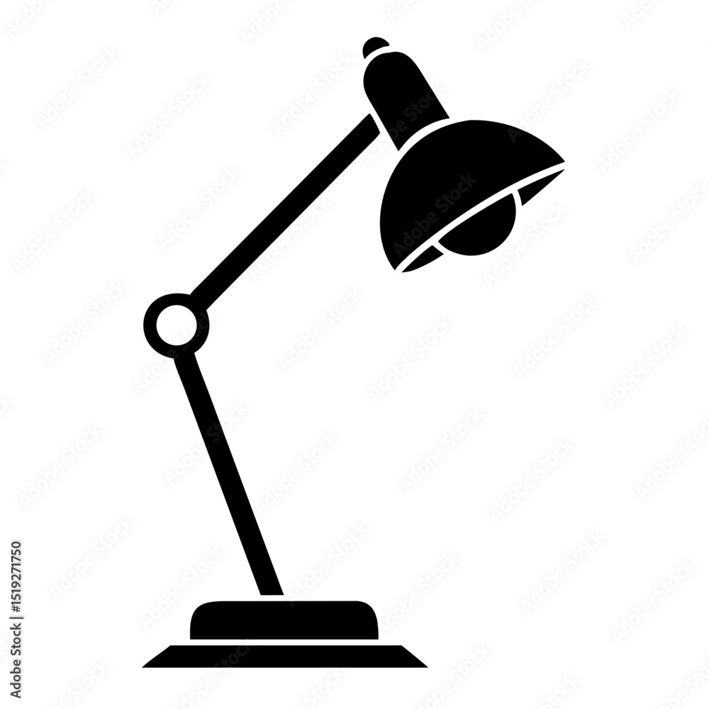 Poster simple desk lamp icon. black desk lamp with adjustable arm and shade. this minimalist desk lamp desi