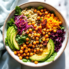 Fresh vegetable salad in a bowl with beans and tomatoes