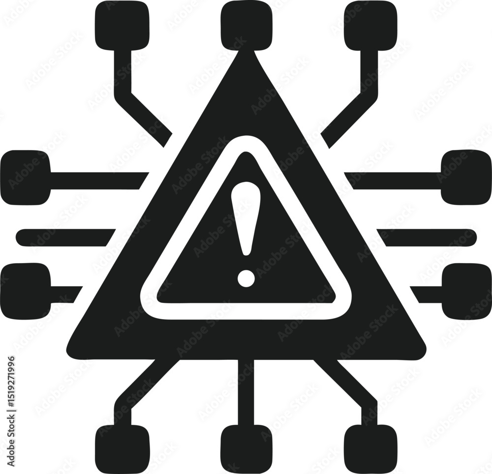 Poster warning symbol in a network representing ai error alert and potential data issues