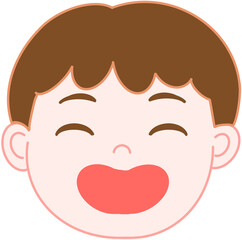 쌍꺼풀이 없고 눈썹이 얇고 긴 편인 아이의 웃는 얼굴 일러스트