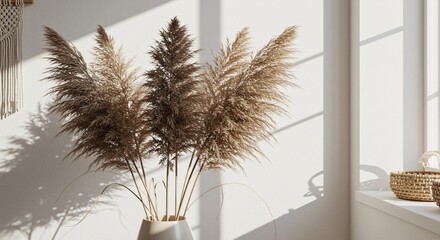 Sunlit Pampas Grass in Minimalist Interior Design