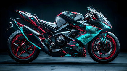 Custom Designed Motorcycle With Neon Graphics