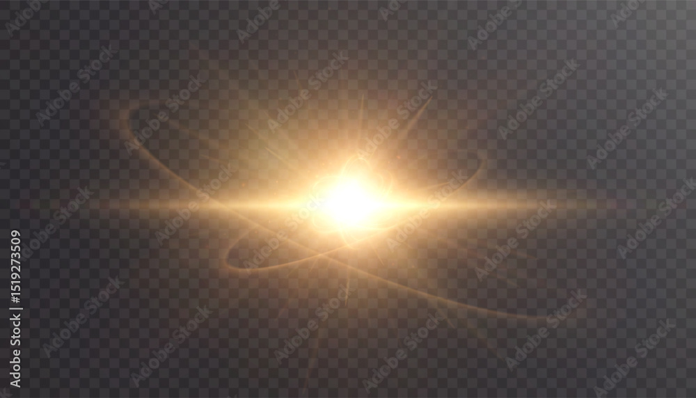 Poster golden energy explosion with glowing core and swirling light trails on transparent background. abstr