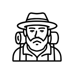 Bearded backpacker in a hat illustration design element