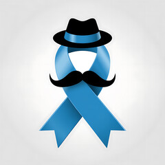 Support and Awareness, A symbolic light blue ribbon shaped in a silhouette of a man with hat and mustache. Representing support and awareness.
