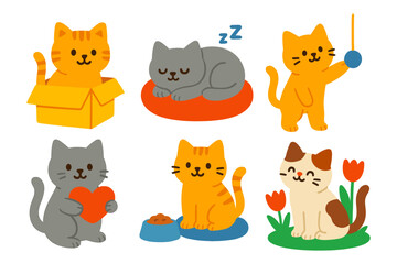 Fototapeta premium Cats in charming poses and scenes illustration design element