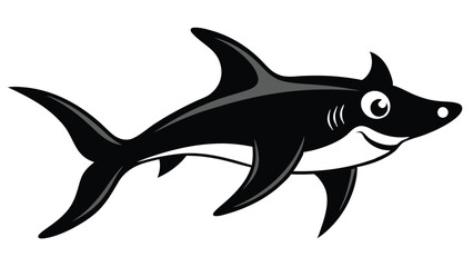 Fototapeta premium Cartoon Shark Illustration with a Friendly Expression and Glossy Black Coloring