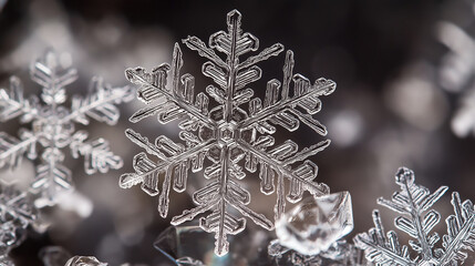 Macro photo of snowflake crystals