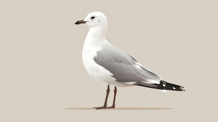 Elegant Seagull Bird Illustration A Detailed Portrait of a White and Gray Seabird