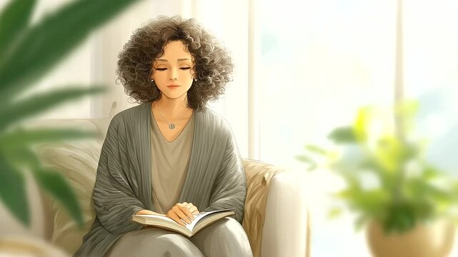 Therapist in Cozy Room with Journal and Potted Plant