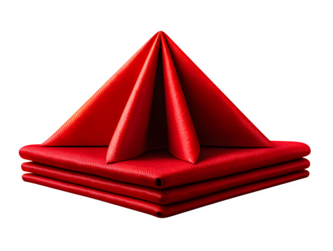 Crisp red paper napkin, folded into triangle, sharp creases visible, isolated on transparent background  - Powered by Adobe