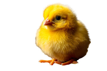 Obraz premium Easter chick standing on straw, side profile, full body with soft feathers, isolated on transparent background 