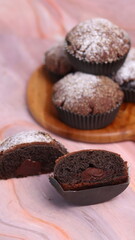 Chocolate Smurf Bread sprinkled with powdered sugar and chocolate paste inside