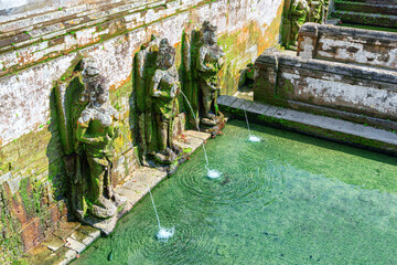 Ritual purifying bath at Goa Gajah Temple in Bali, Indonesia