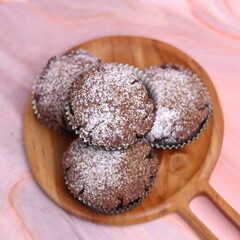 Chocolate Smurf Bread sprinkled with powdered sugar and chocolate paste inside