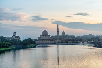 Awesome view of the Putra Mosque at sunrise, Putrajaya, Malaysia