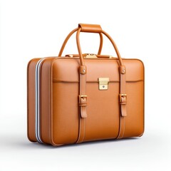 Brown leather travel suitcase isolated on white background