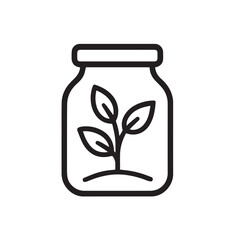 Plant in Jar Line Icon – Eco-Friendly Terrarium Outline Symbol