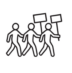 Protest March Icon – Group of People Holding Signs Line Drawing