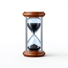 Wooden hourglass with black sand isolated on white background