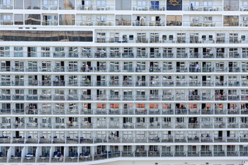  Mallorca, Spain, September 06 2024 Close up view of  luxury cruise ship balconies