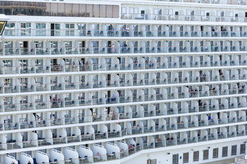  Mallorca, Spain, September 06 2024 Close up view of  luxury cruise ship balconies