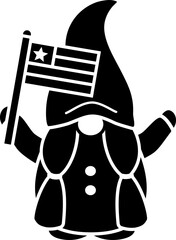 American patriotic gnome black silhouette design isolated. 
Cute 4th of July characters clipart cartoon vector illustration.
USA Independence day.
Transparent background. SVG file.