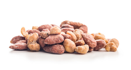 Nuts coated in sugar and honey isolated on white background.