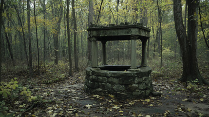A spooky well in the woods whispers forgotten stories of the past.