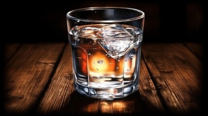 Ice Cubes in Glass on Wood
