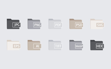 Minimal Folder Icons with File Format Labels, JPG, PNG, PSD, PDF, AI, and More