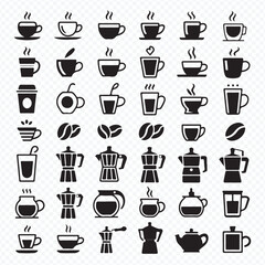 Black Coffee Silhouette Icons for Café Menu and Beverage Design