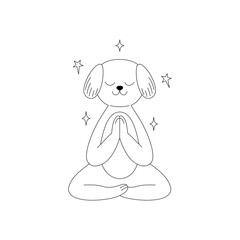 Cute dog in a meditative pose, with its eyes closed and front paws pressed together in a Namaste gesture