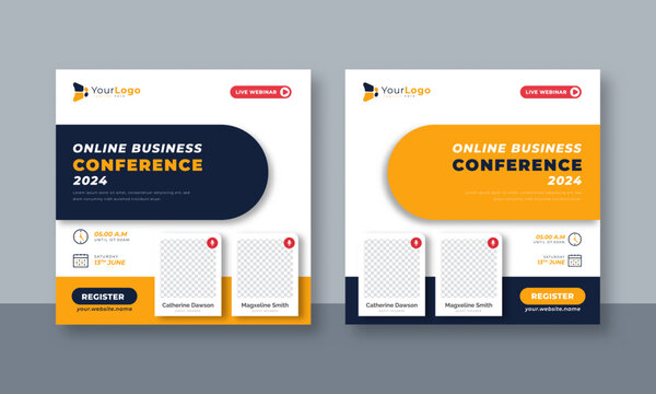 Annual Business Conference Webinar Invitation – Vector Template for Live Event Banner and Social Media Post to Promote Corporate Seminar and Online Forum