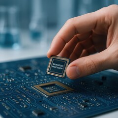 Quantum processor core being handled with precision in a laboratory setting for advanced computing development