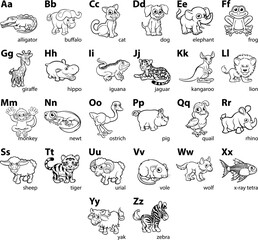 A cartoon animal alphabet letters language learning chart, can be used for coloring books etc. © Christos Georghiou