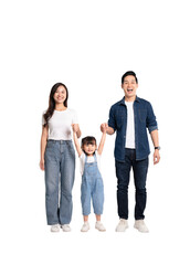 Fototapeta premium full body of a happy asian family posing on a PNG background 