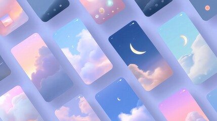 Collection of Colorful Mobile Screens with Cloudy Sky Designs