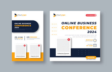 Live Business Conference Webinar Invitation Banner – Vector Template for Online Event and Social Media Post to Promote Corporate Forum and Leadership Talk