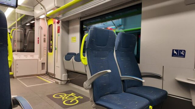 The Calm Journey: The interior of a train carriage, featuring comfortable seating and a sense of calm, invites a serene ride experience. Italy, Monza