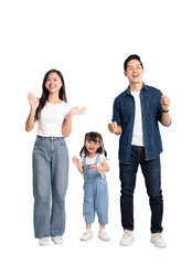 Fototapeta premium full body of a happy asian family posing on a PNG background 
