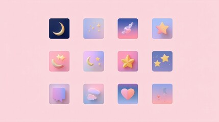 Enchanting Collection of Colorful Night Sky Icons and Symbols