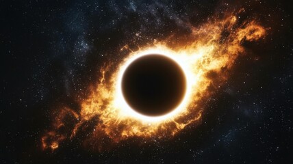 Celestial Eclipse with Fiery Corona in Starry Deep Space space celestial eclipse fiery corona cosmos