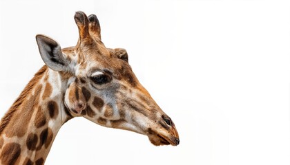 Naklejka premium Striking Giraffe against Transparent Backdrop Majestic Mammal Illuminated in Soft Light, Elegant and Graceful on a Solid Black Background, Perfect for Digital Art and Design Inspiration.