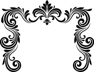 A filigree heraldic crest motif floral pattern border frame. Original design in a vintage style.