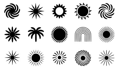 Collection of minimalist sunburst symbols and vector illustrations