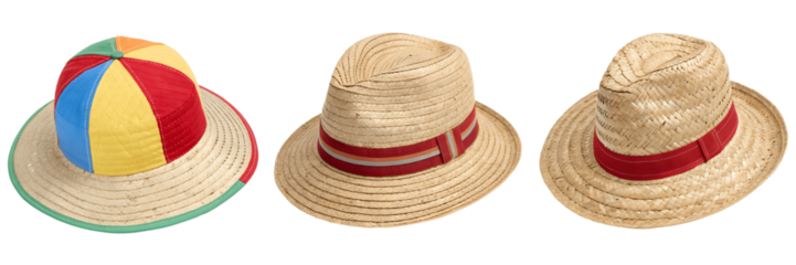 Set For straw hats isolated on transparent background