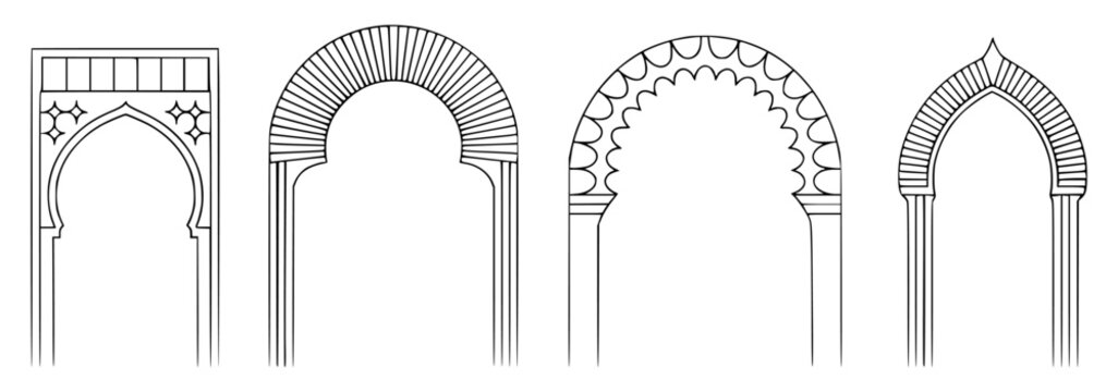 Collection of elegant vector archways in islamic or moorish architectural style