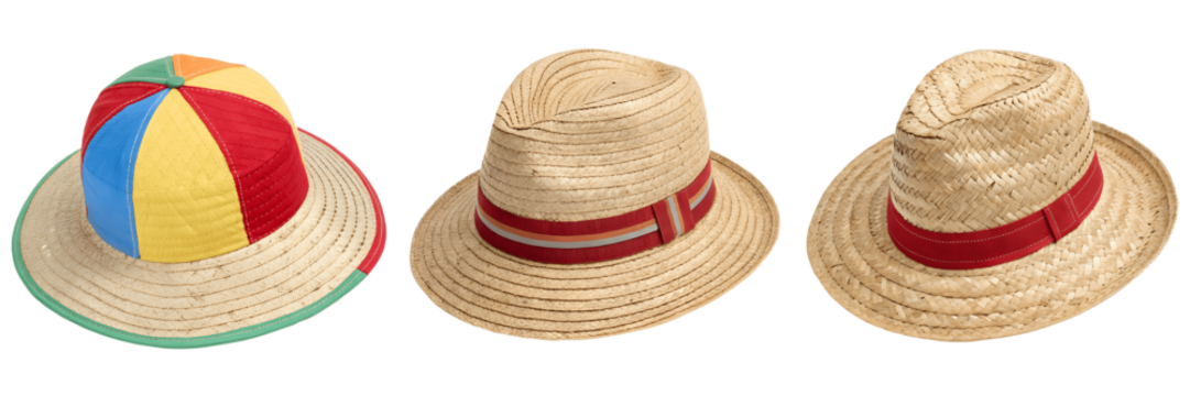 Set For straw hats isolated on transparent background
